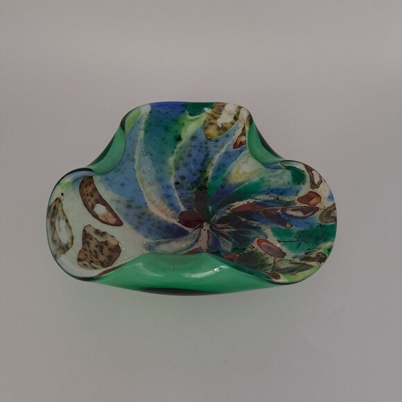 Murano Glass Bowl Tutti Frutti Handcrafted Decorative Art Piece Green Candy Dish - Picture 1 of 9